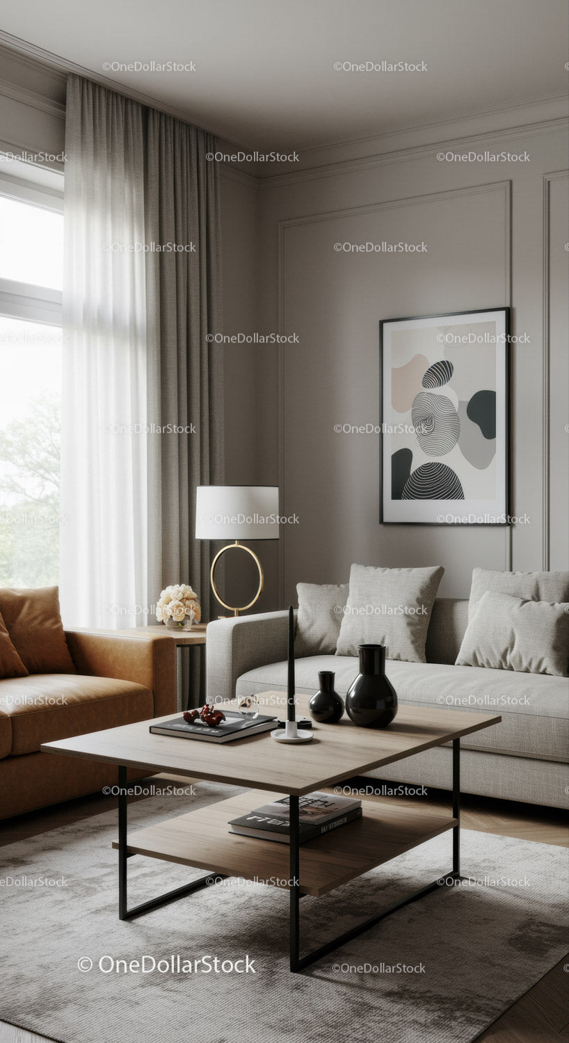 Elegant Modern Living Room with Beige Sofa and Stylish Decor