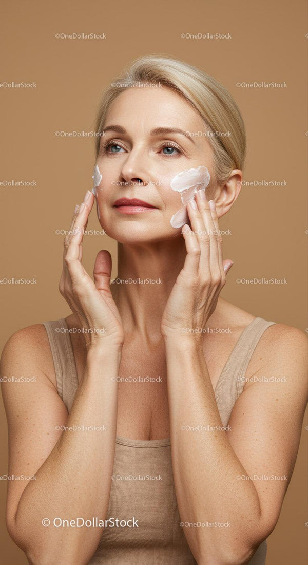 Elegant Middle-Aged Woman Applying Face Cream in Skincare Routine