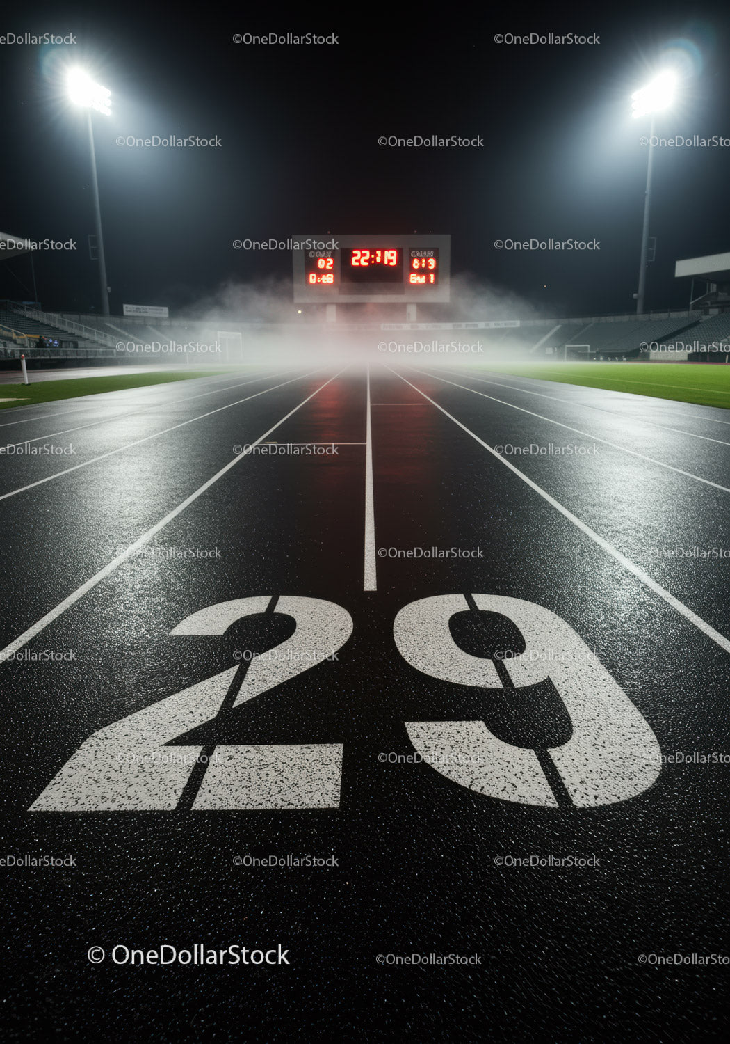Nighttime Running Track Lane with Digital Scoreboard