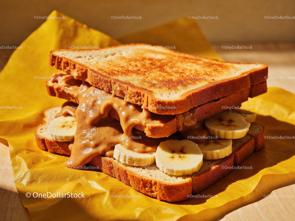 Banana and Peanut Butter Toasted Sandwich with Sliced Bananas