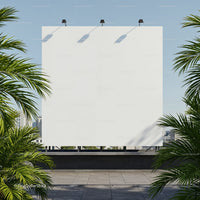 Blank Billboard on Urban Rooftop with Palm Trees