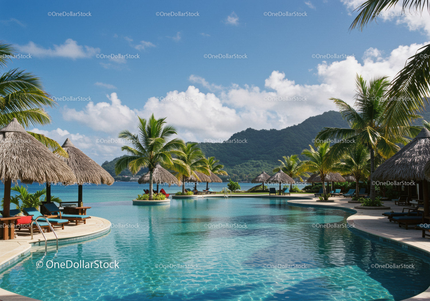Luxury Tropical Resort with Outdoor Pool and Scenic Mountain View