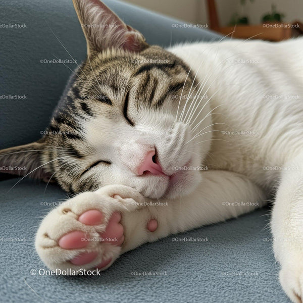 Sleeping tabby cat resting peacefully on couch