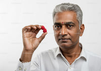 Mature Man Holding Fresh Raspberries in White Shirt