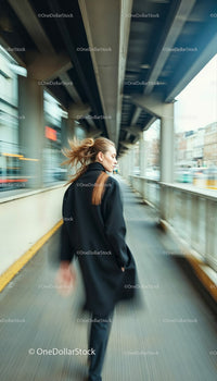 Dynamic Urban Fashion Scene with Confident Woman in Motion