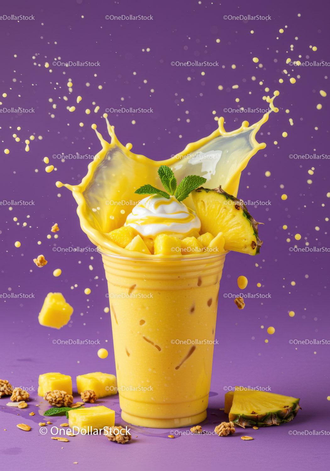 Refreshing tropical pineapple smoothie with cream topping