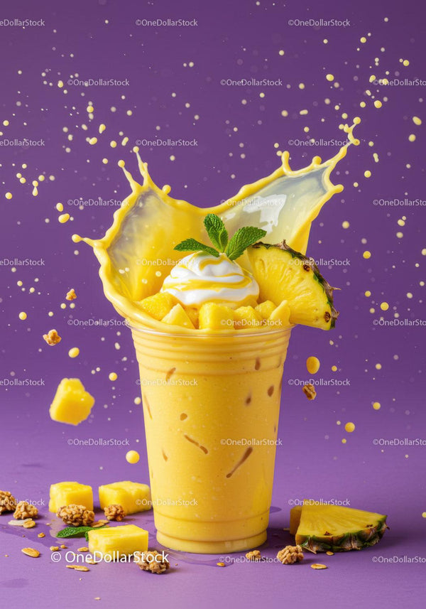 Orzeźwiający tropikalny smoothie ananasowy z bitą śmietaną