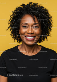 Beautiful African American Woman with Curly Hair Smiling Brightly