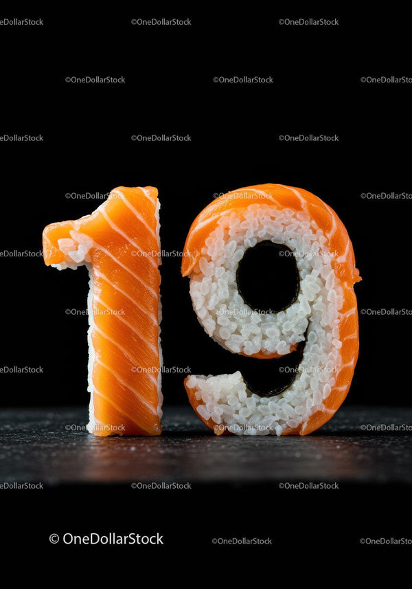 Number 19 Crafted from Sushi with Salmon and Rice