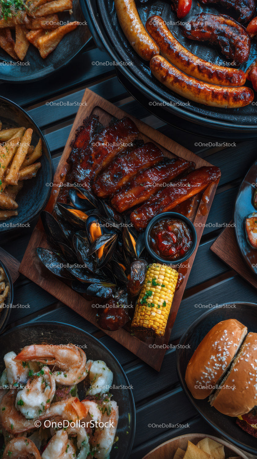 Barbecue Sausages Chicken Wings Seafood Corn and Wraps Feast