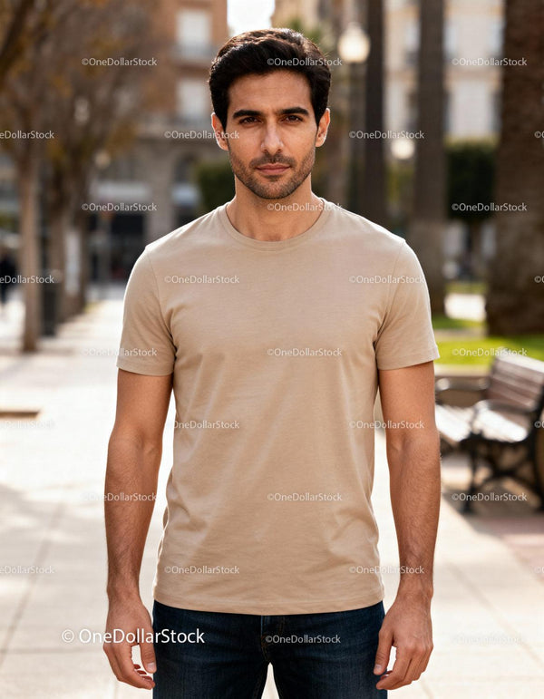 Confident young man standing on sunny urban street