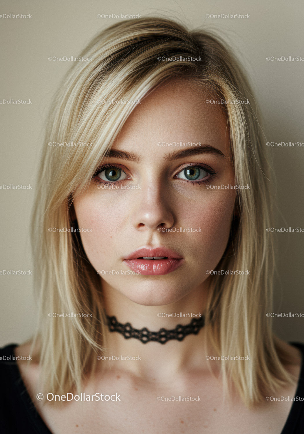 Beautiful Blonde Woman with Blue Eyes and Natural Makeup Portrait