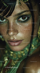 Close-up of a Woman with Glitter Eyeshadow and Captivating Gaze