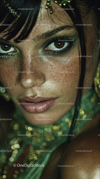 Close-up of a Woman with Glitter Eyeshadow and Captivating Gaze