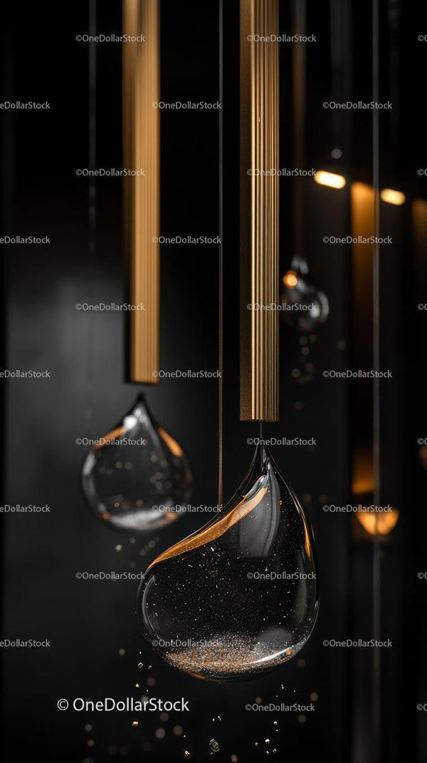 Elegant Glass Water Drop Pendants with Metallic Accents in Modern Interior