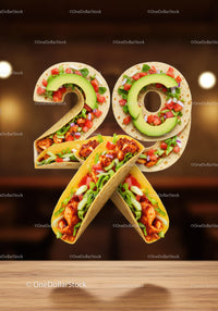 Tasty Chicken Tacos Forming Number Twenty Nine