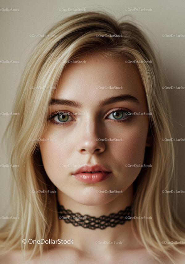Portrait of a Young Woman with Blonde Hair and Green Eyes