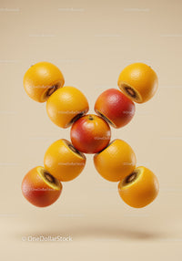 Creative arrangement of oranges with kiwi inside halves