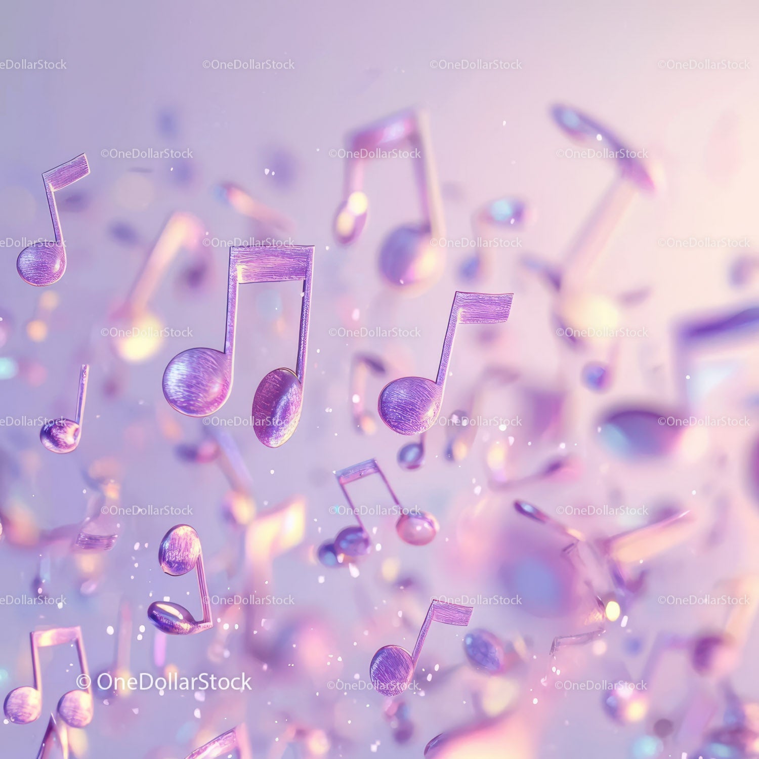 Floating Purple Musical Notes in Vibrant Dreamlike Background