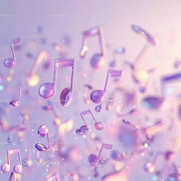 Floating Purple Music Notes Abstract Background
