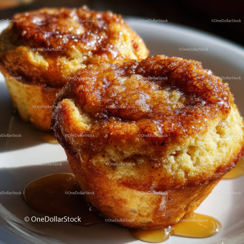 Golden Honey Glazed Muffins Sweet Breakfast Pastry with Caramel Syrup