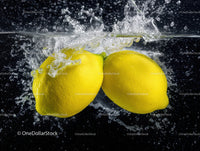 Yellow Lemons Splashing into Water in Bright Underwater Scene