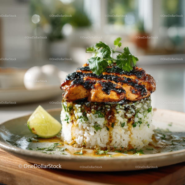 Grilled Chicken with Cilantro and Lime Served on Rice Stock Photo Bundle (32 JPG Files)