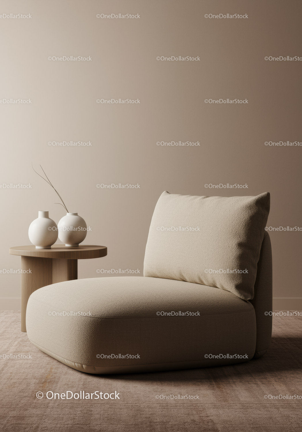 Elegancki beżowy fotel w przytulnym, minimalistycznym wnętrzu