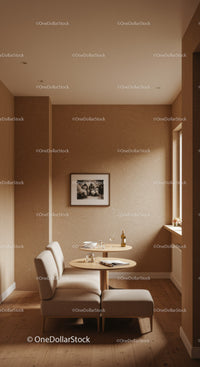 Elegant Modern Cozy Dining Area with Beige Walls and Wooden Floor