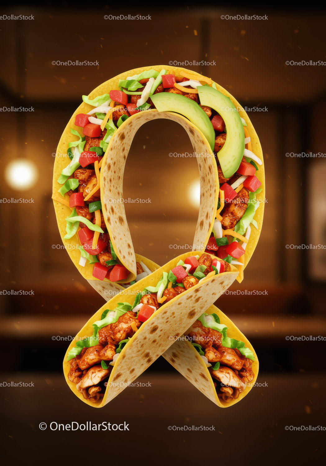 Kreatywny kształt wstążki wykonany ze świeżych tacos z kurczaka