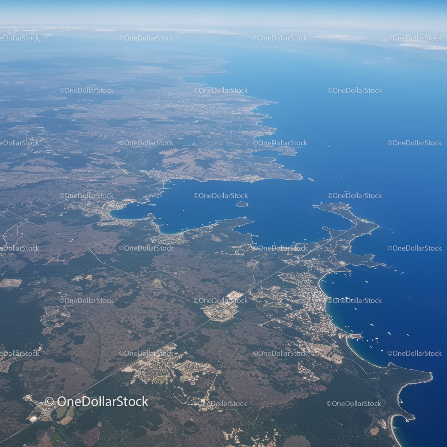 Aerial View of Scenic Lakes and Coastal Landscape with Boats and Forests
