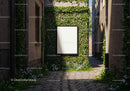Blank Signboard on Ivy Covered Wall in Quiet Alleyway