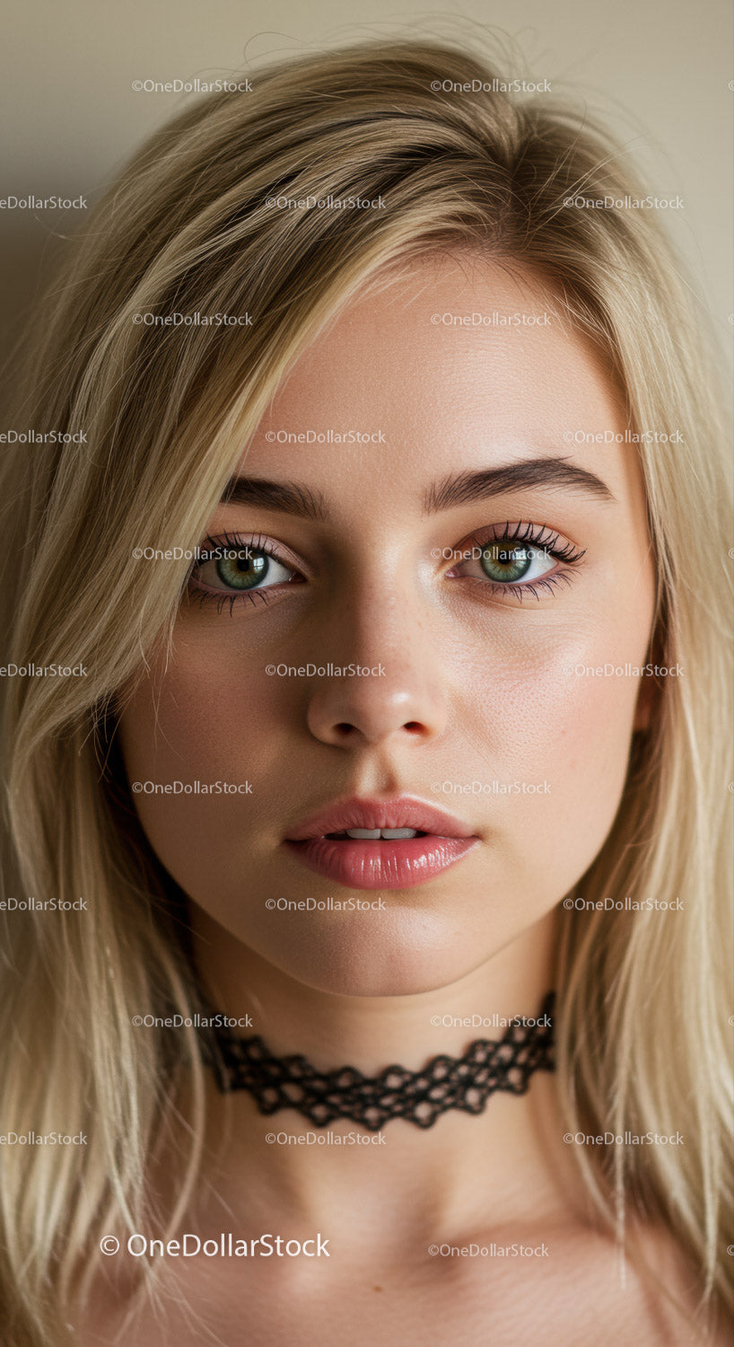 Młoda kobieta z blond włosami i zielonymi oczami w naturalnym świetle