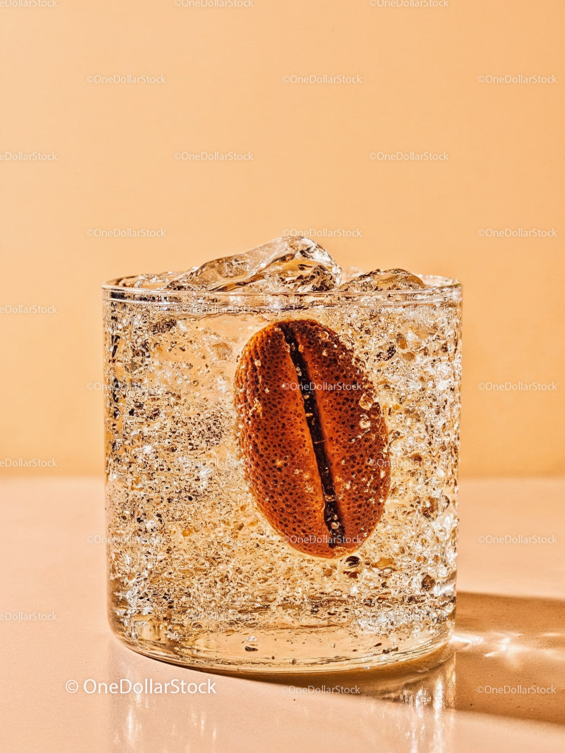 Refreshing Sparkling Drink with Coffee Bean in Glass