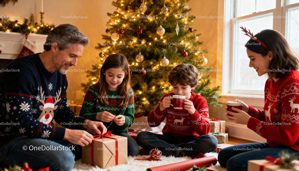 Family Enjoying Cozy Christmas Time Together