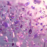 Purple Musical Notes and Confetti in Celebration Scene