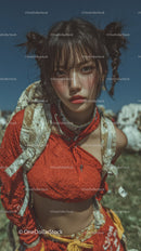 Vibrant Fashion Portrait of Young Woman with Braided Hair Outdoors