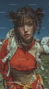 Vibrant Fashion Portrait of Young Woman with Braided Hair Outdoors