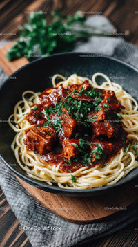 Hearty Beef and Cherry Tomato Pasta in Rustic Skillet