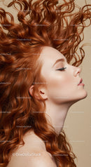 Profile of Woman with Flowing Red Curly Hair