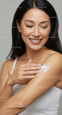 Elegant Woman Applying Lotion to Shoulder for Healthy Skin