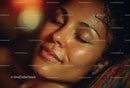 Close-up of Smiling Woman with Gold Makeup and Wet Skin