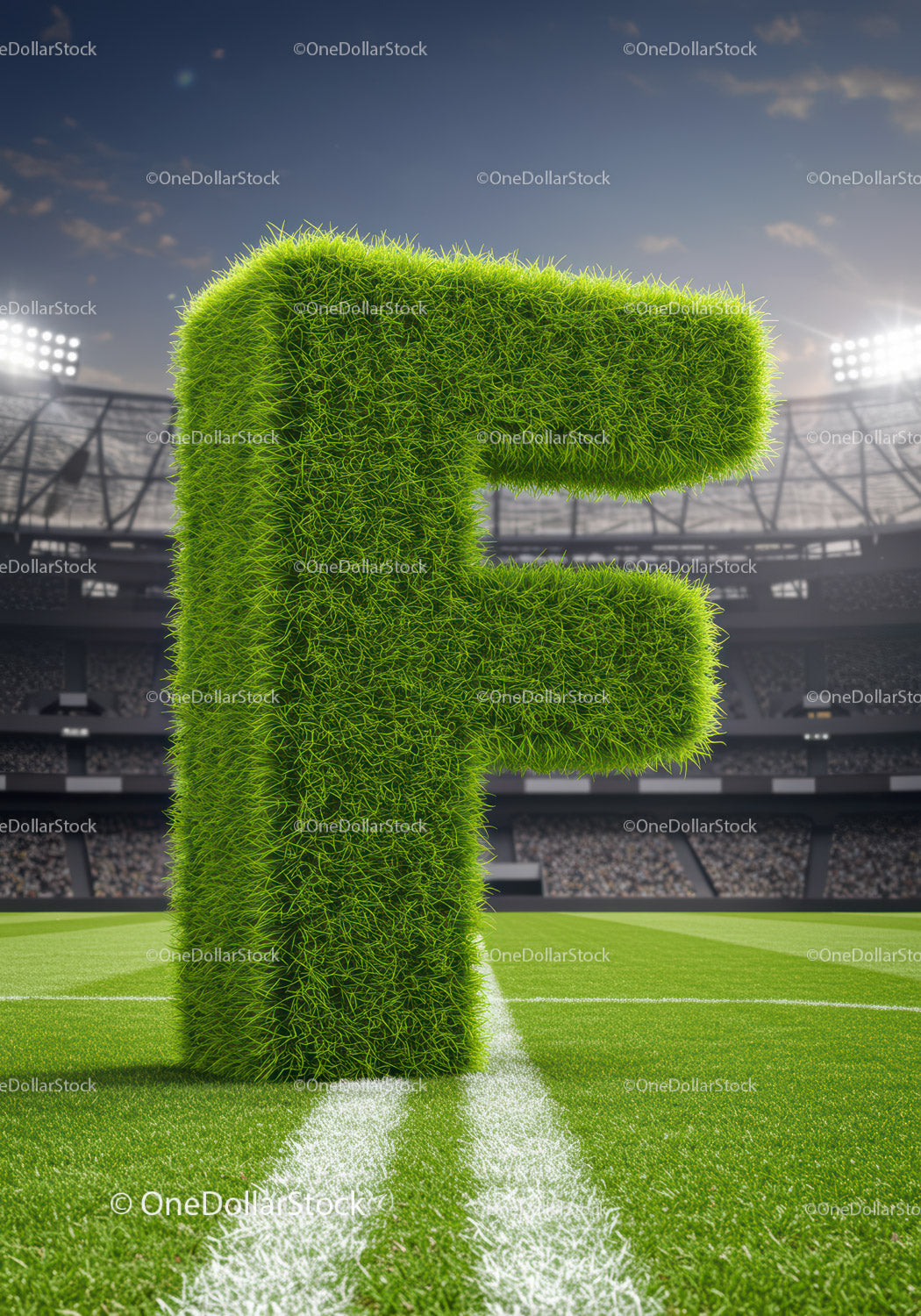 Green Grass Letter F Standing on Sports Field