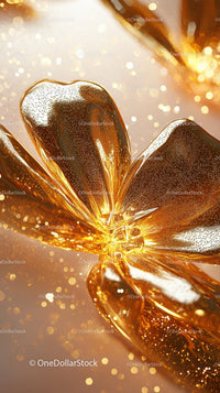 Golden Metallic Ribbon with Sparkles and Glitter for Celebration