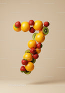 Number seven made of fresh kiwis oranges and strawberries