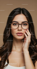Elegant Young Woman Wearing Glasses in Professional Studio Portrait