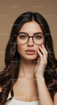 Elegant Young Woman Wearing Glasses in Professional Studio Portrait