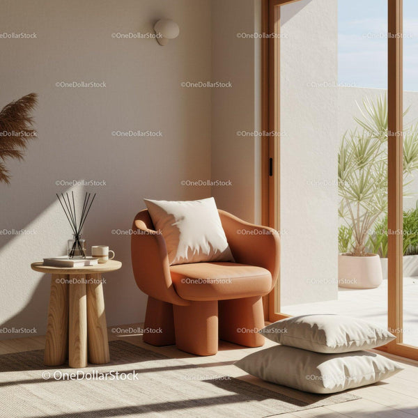 Cozy modern armchair in bright minimalist living space