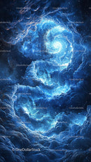 Vivid Blue Cosmic Nebula Spiral in Deep Space with Stars