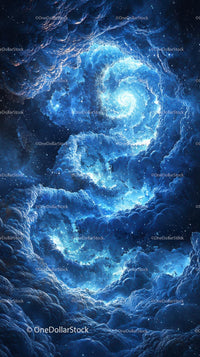 Vivid Blue Cosmic Nebula Spiral in Deep Space with Stars
